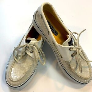 Sperry Top Sider sequined white tennis shoes size 5 1/2